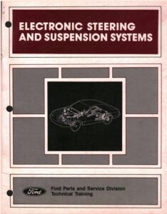The title page for Ford's 1989 technical training manual regarding electronic steering and suspension systems.
