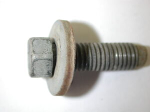 A close-up of an M10 bolt head with a "9.8" marking and a captive washer, identified as Ford part number N606702-S36.