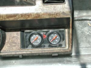 CAD renderings and a finished 3D-printed plastic insert designed to fit into the dashboard pocket of a 1980–86 Ford truck.