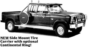 Centurion Vehicles sales literature showing a Ford F-Series crew cab with a side-mount spare tire carrier and custom accessories.