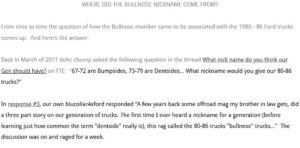 Text explaining the 2011 FTE forum poll that officially coined the nickname Bullnose for 1980-1986 Ford trucks.