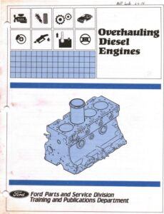 Ford Parts and Service Division 1984 Overhauling Diesel Engines manual cover showing an isometric illustration of a bare 6.9L diesel engine short block