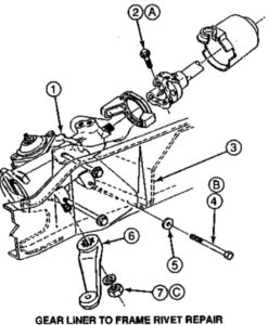 A technical drawing highlighting the internal bore of the steering gear, showing the relationship between the power piston, the liner, and the sector shaft teeth.