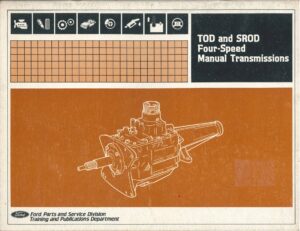 A side-by-side technical drawing highlighting the different shifter mounting positions and linkage styles for the 1980-83 SROD and the 1984-86 TOD aluminum transmissions.