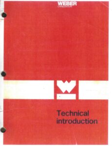 A red and white manual cover with the Weber "W" logo titled "Technical Introduction," featuring three-ring binder punches on the left edge.