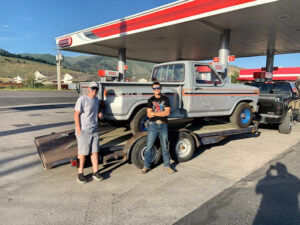 Silver 1982 Ford F150 XLS Flareside with blue wheels and black XLS bedside graphics, an entrant in the 2020 Virtual Truck Show.