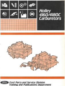 A technical illustration of Holley 4180C carburetor components, including the fuel bowl, diaphragm, and choke assembly, with various part number callouts.
