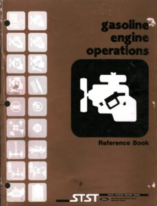The brown and white cover of a Ford Service Technician Specialty Training reference book titled "Gasoline Engine Operations."