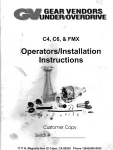 The cover and instructional pages of the Gear Vendors Under & Overdrive manual for vehicle performance upgrades.